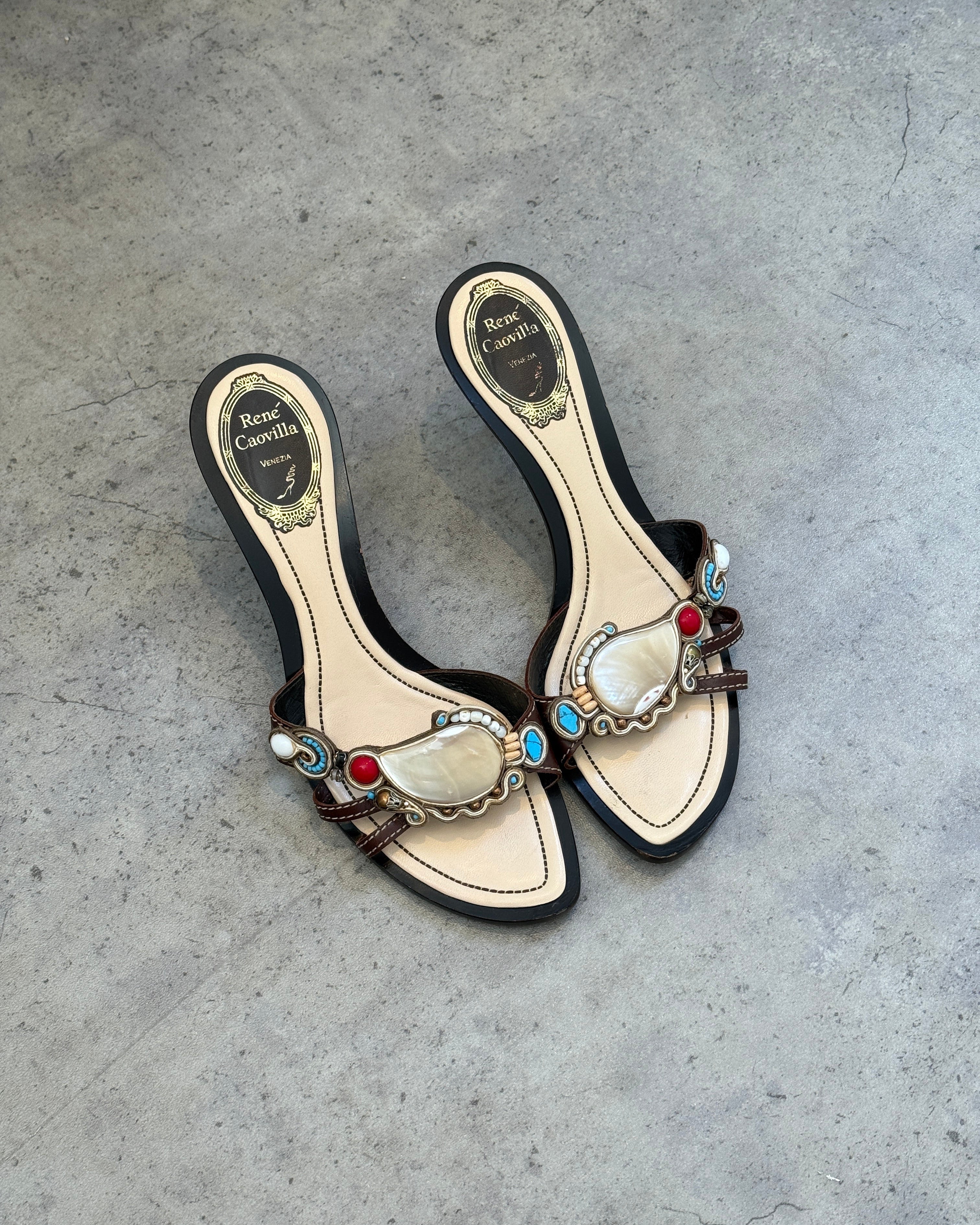 René Caovilla Shell Mules