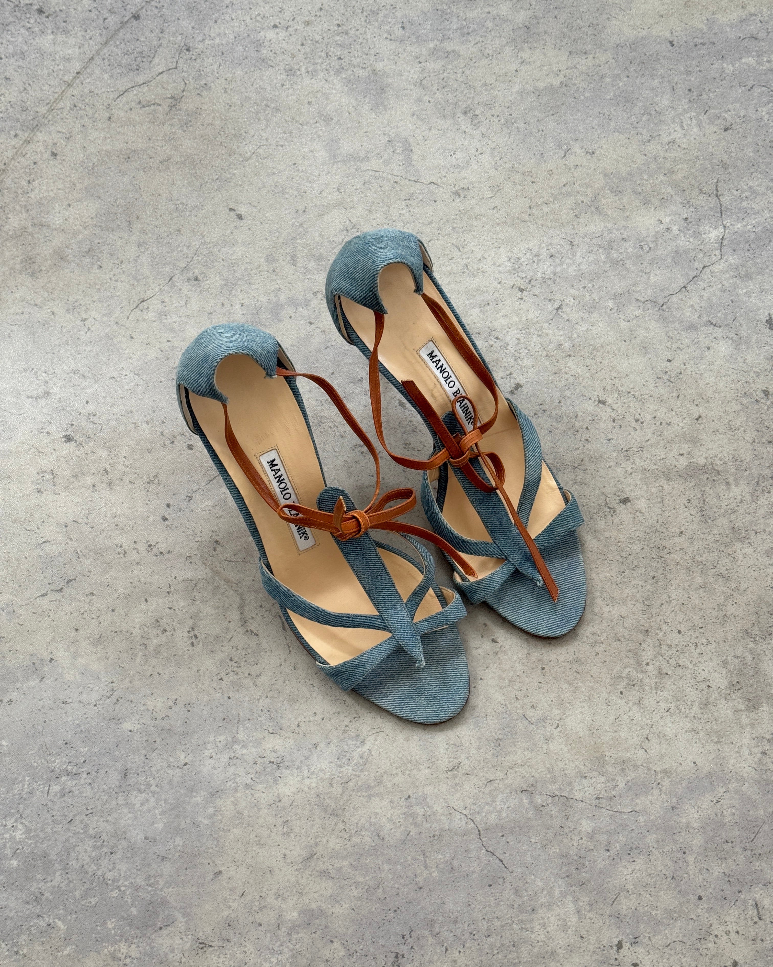 Manolo Blahnik Denim Strap Heels • EU 37.5