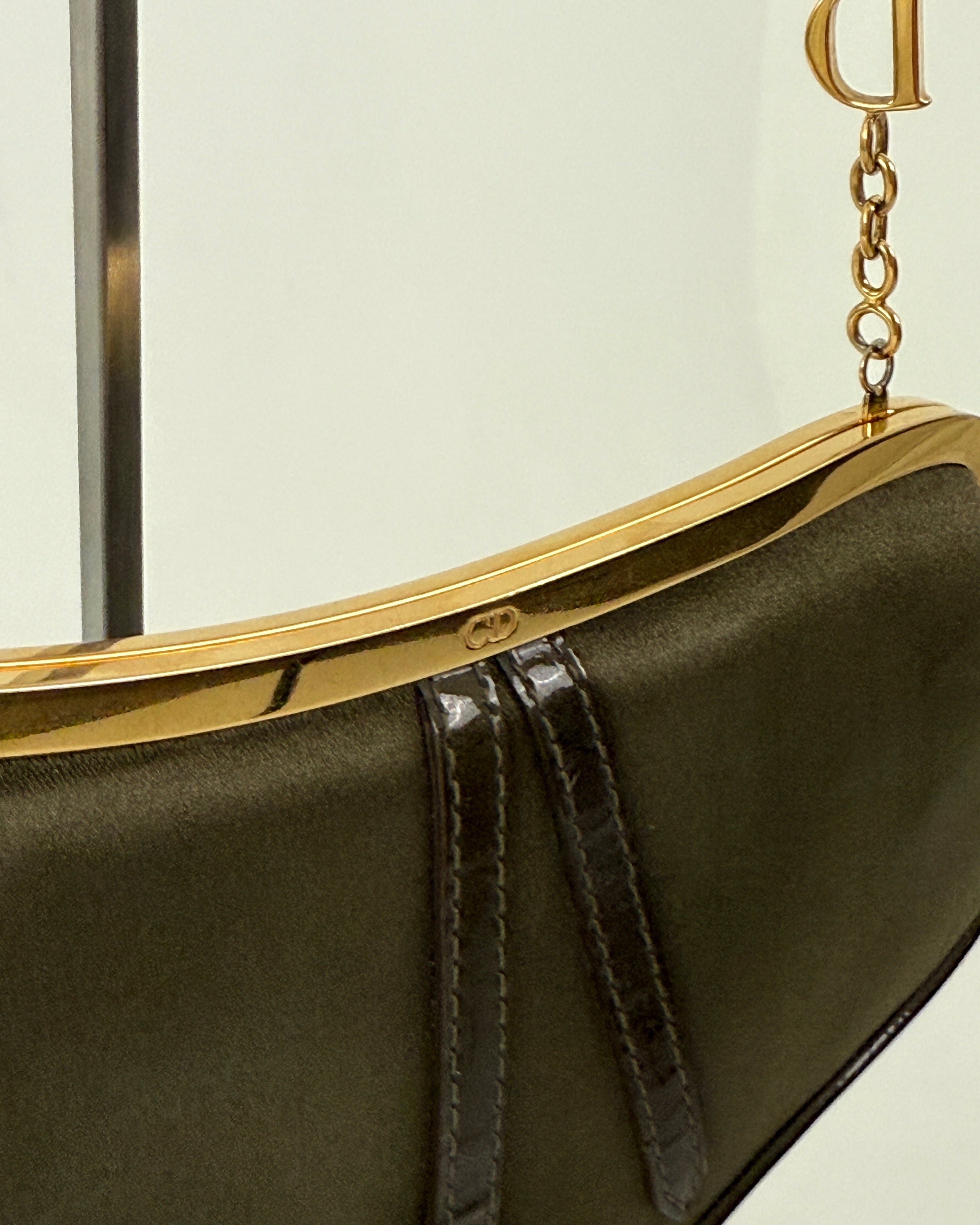 Dior Khaki Satin Mini Saddle Bag