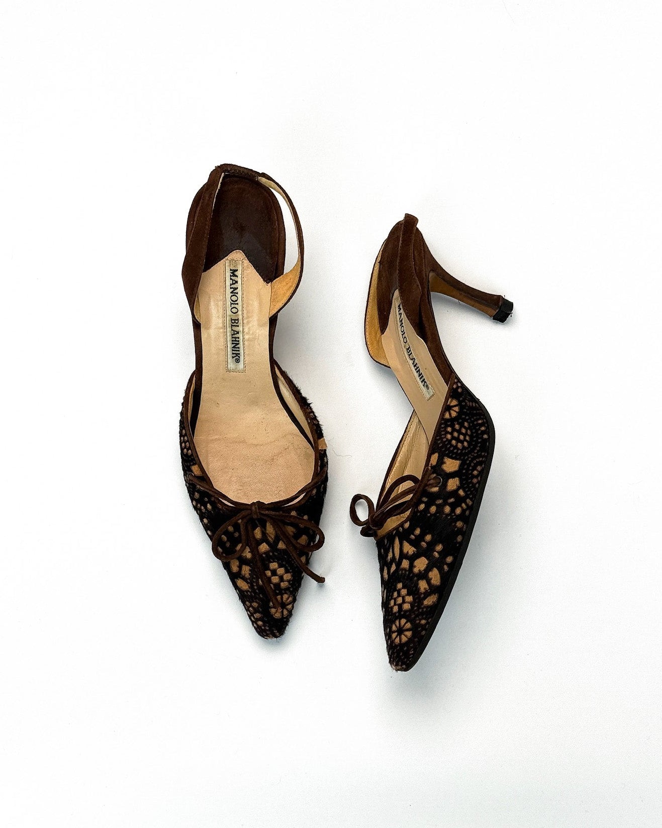 Manolo Blahnik Ponyhair Lace Slingbacks • EU 37
