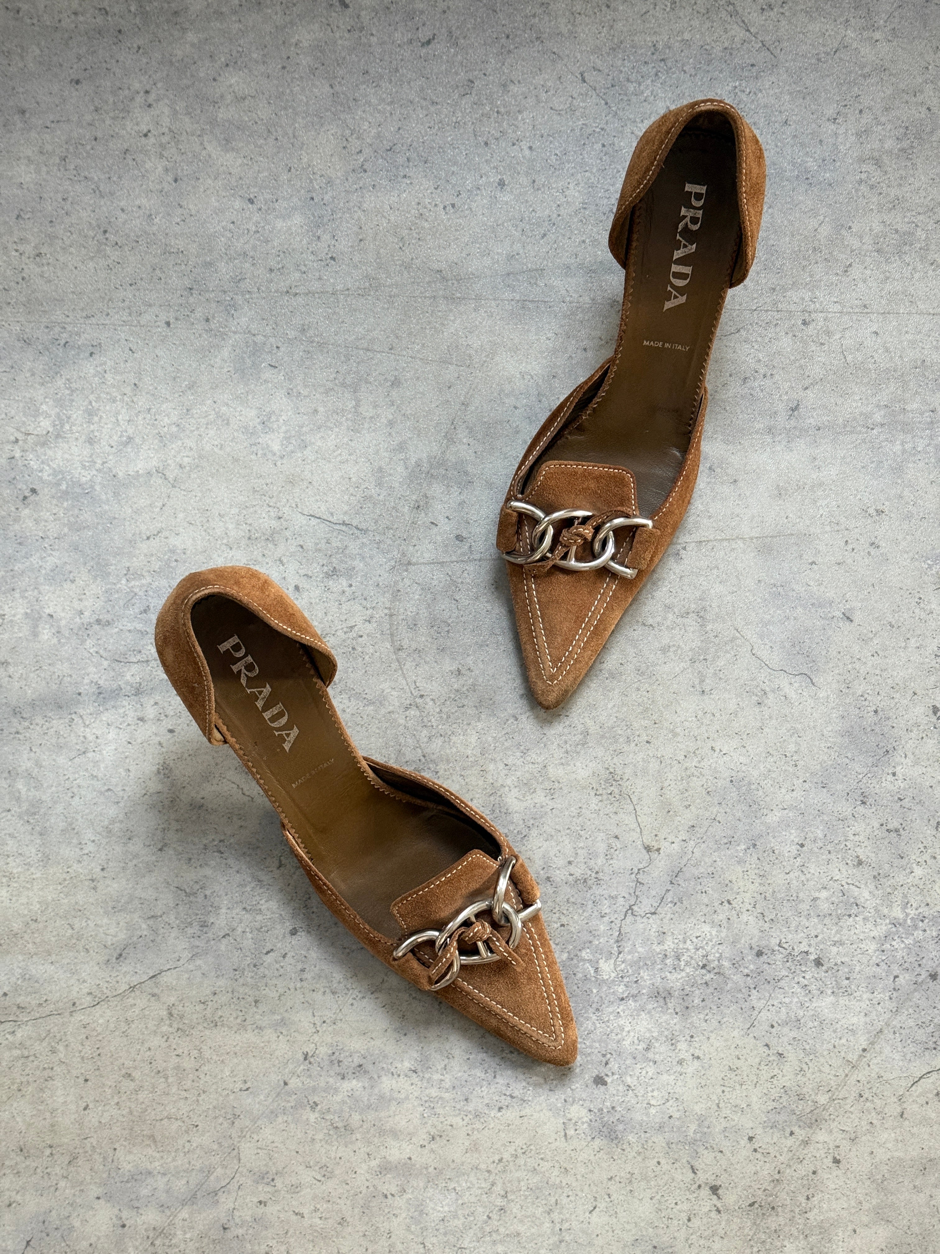 ICONIC Prada Suede D’Orsay Heels • EU 38.5