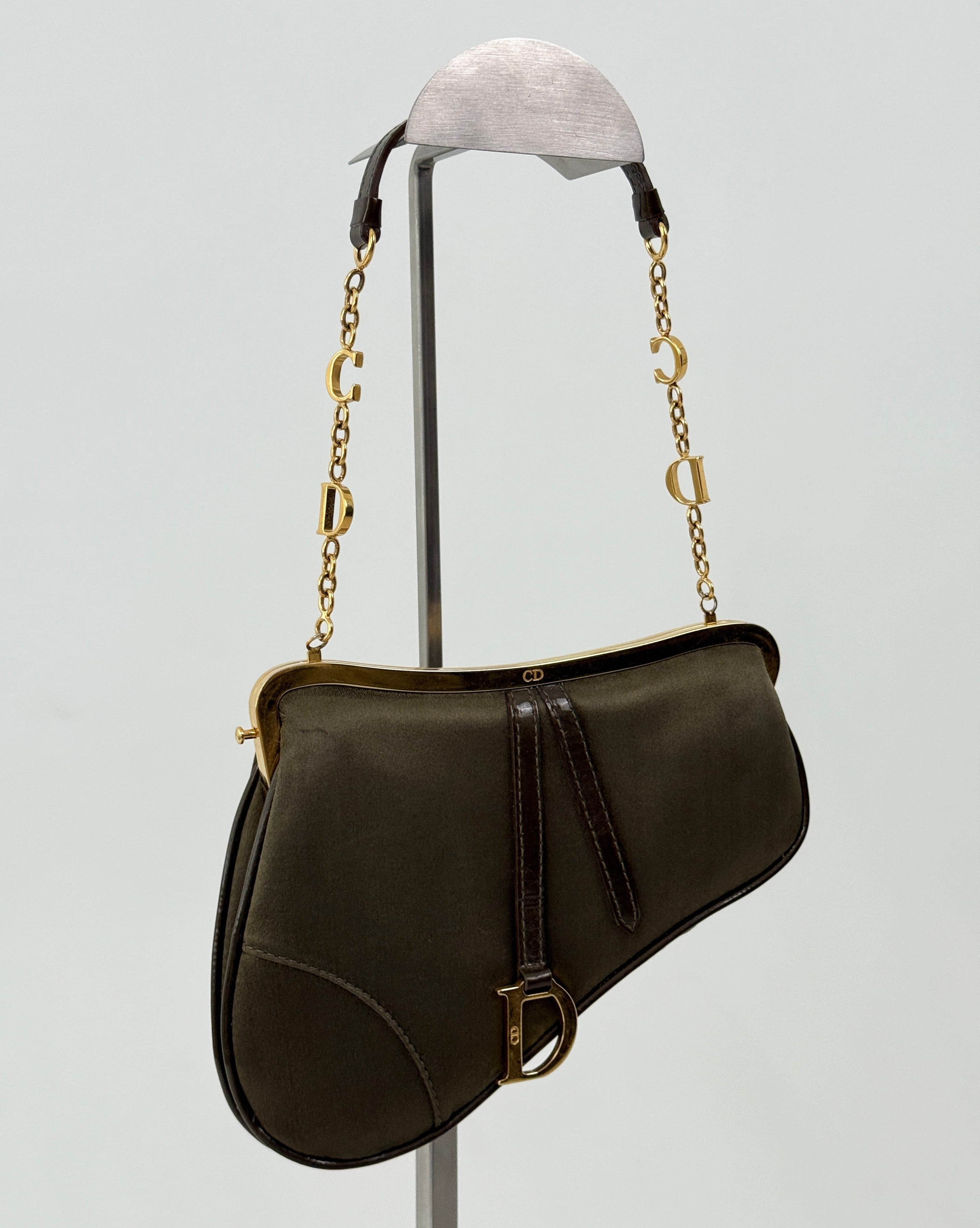 Dior Khaki Satin Mini Saddle Bag