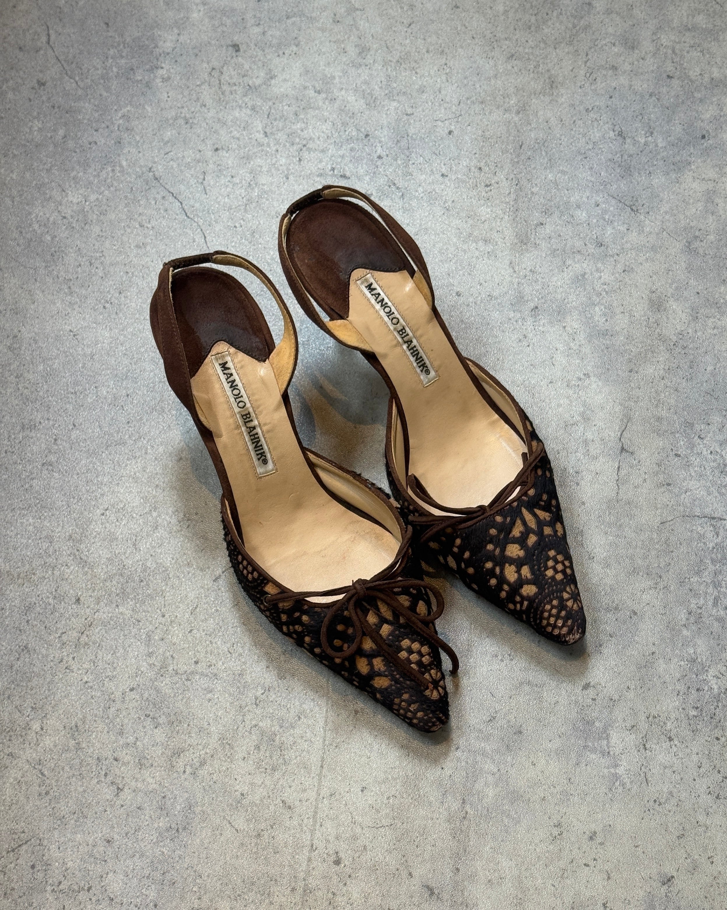 Manolo Blahnik Ponyhair Lace Slingbacks • EU 37