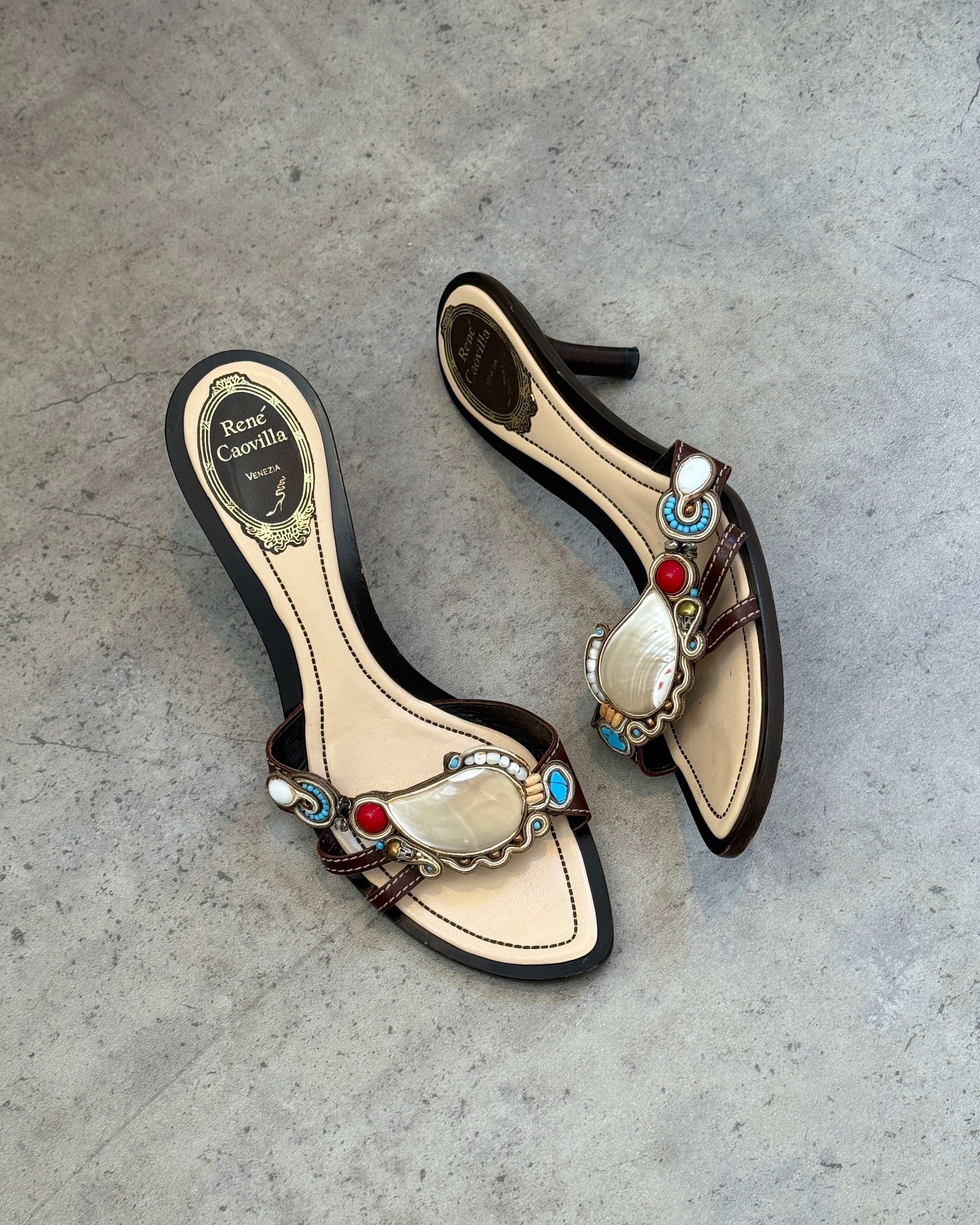 René Caovilla Shell Mules