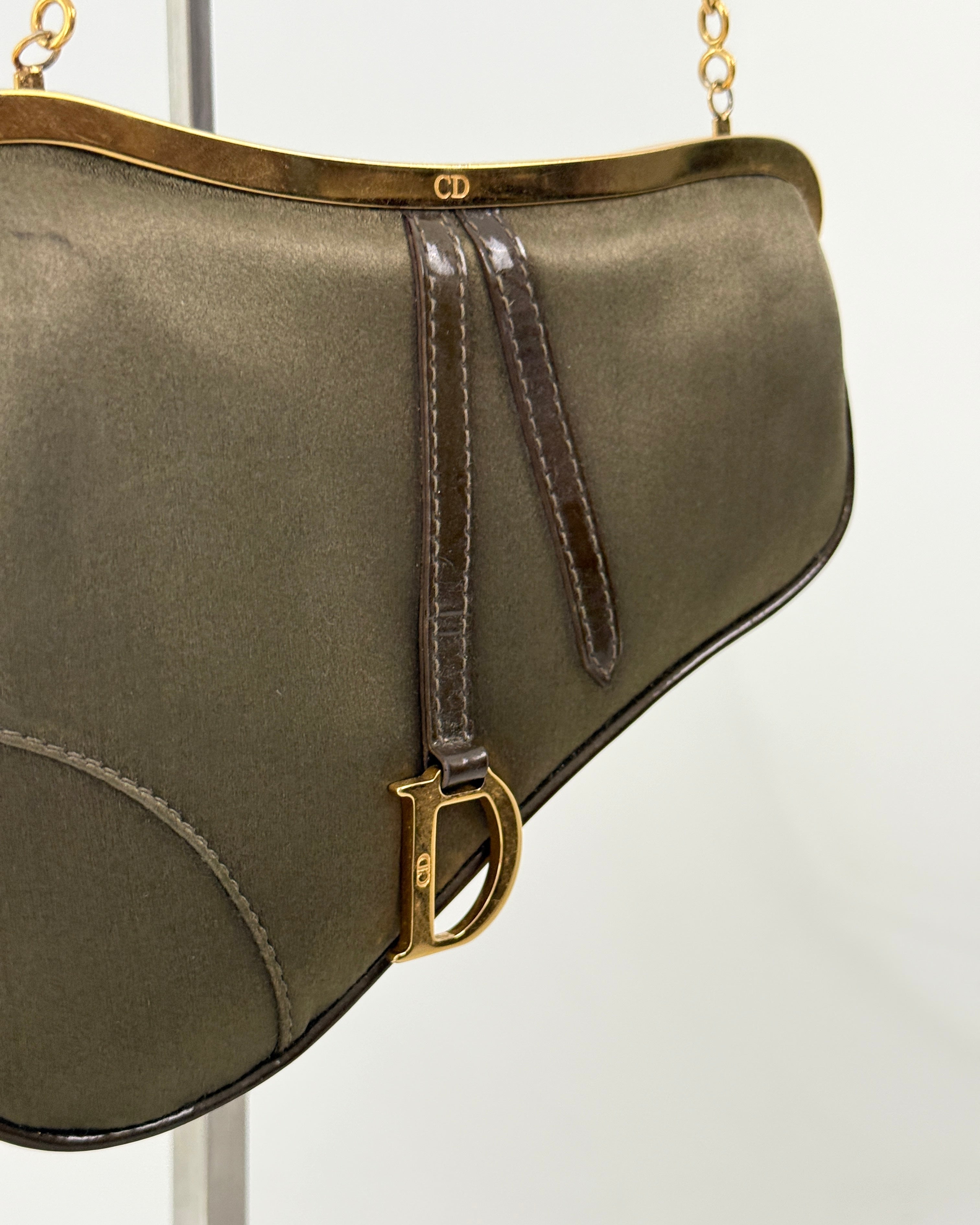 Dior Khaki Satin Mini Saddle Bag