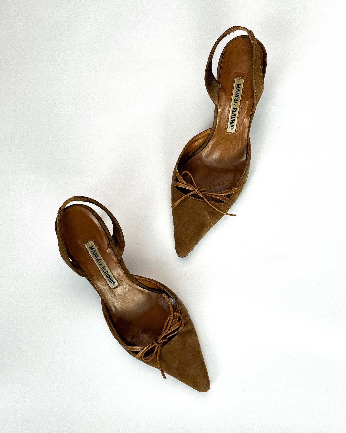 Manolo Blahnik Suede Tan Slingbacks • EU 37