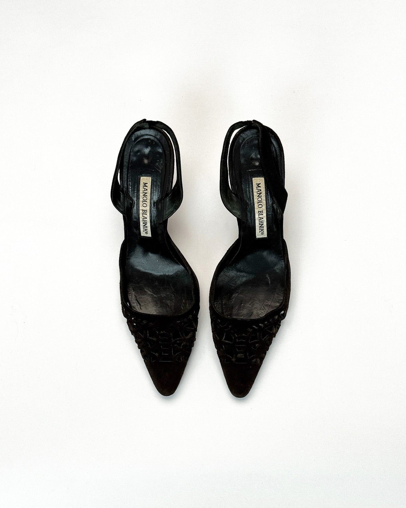 Manolo Blahnik Suede Cut-Out Slingbacks • EU 37