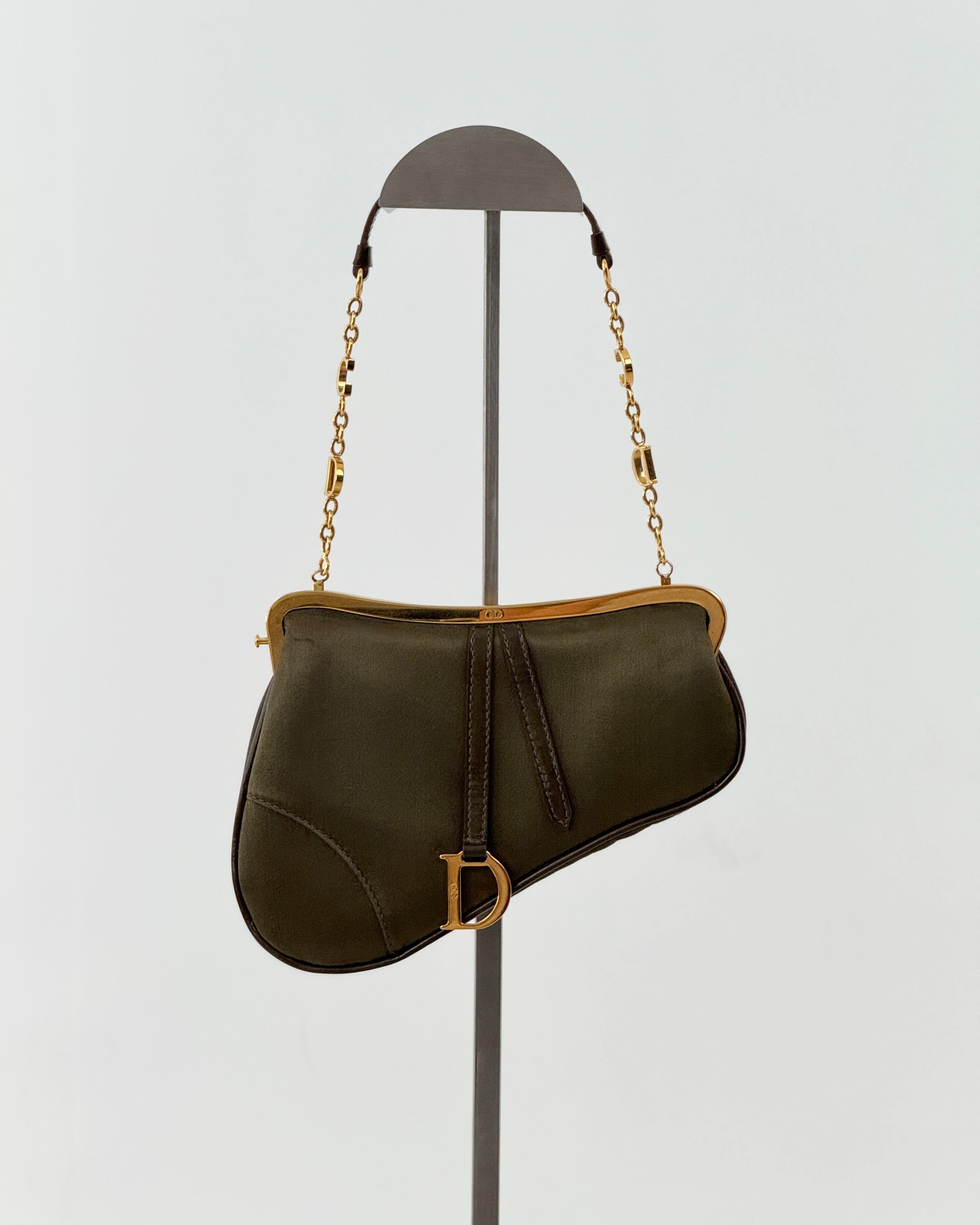 Dior Khaki Satin Mini Saddle Bag