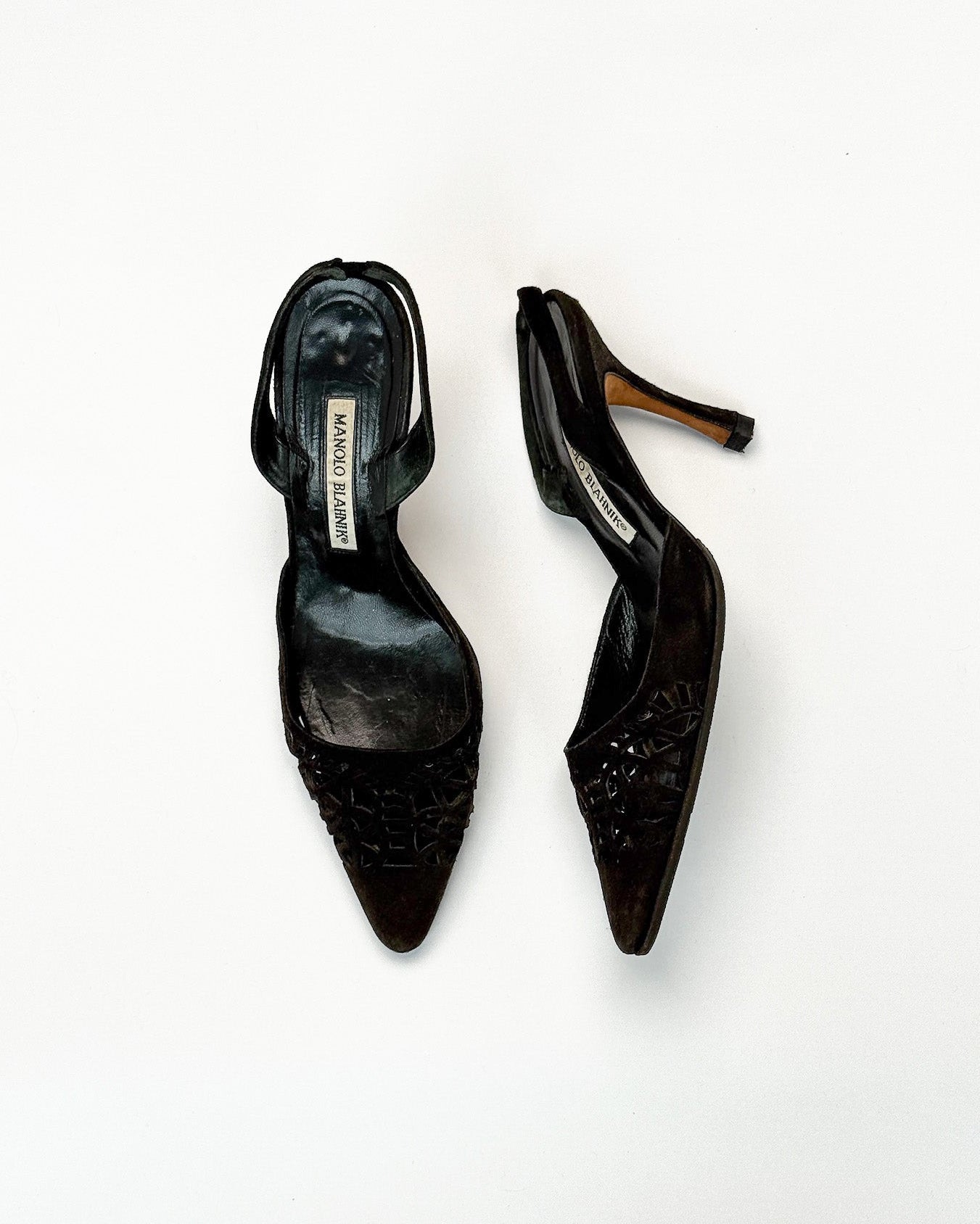 Manolo Blahnik Suede Cut-Out Slingbacks • EU 37