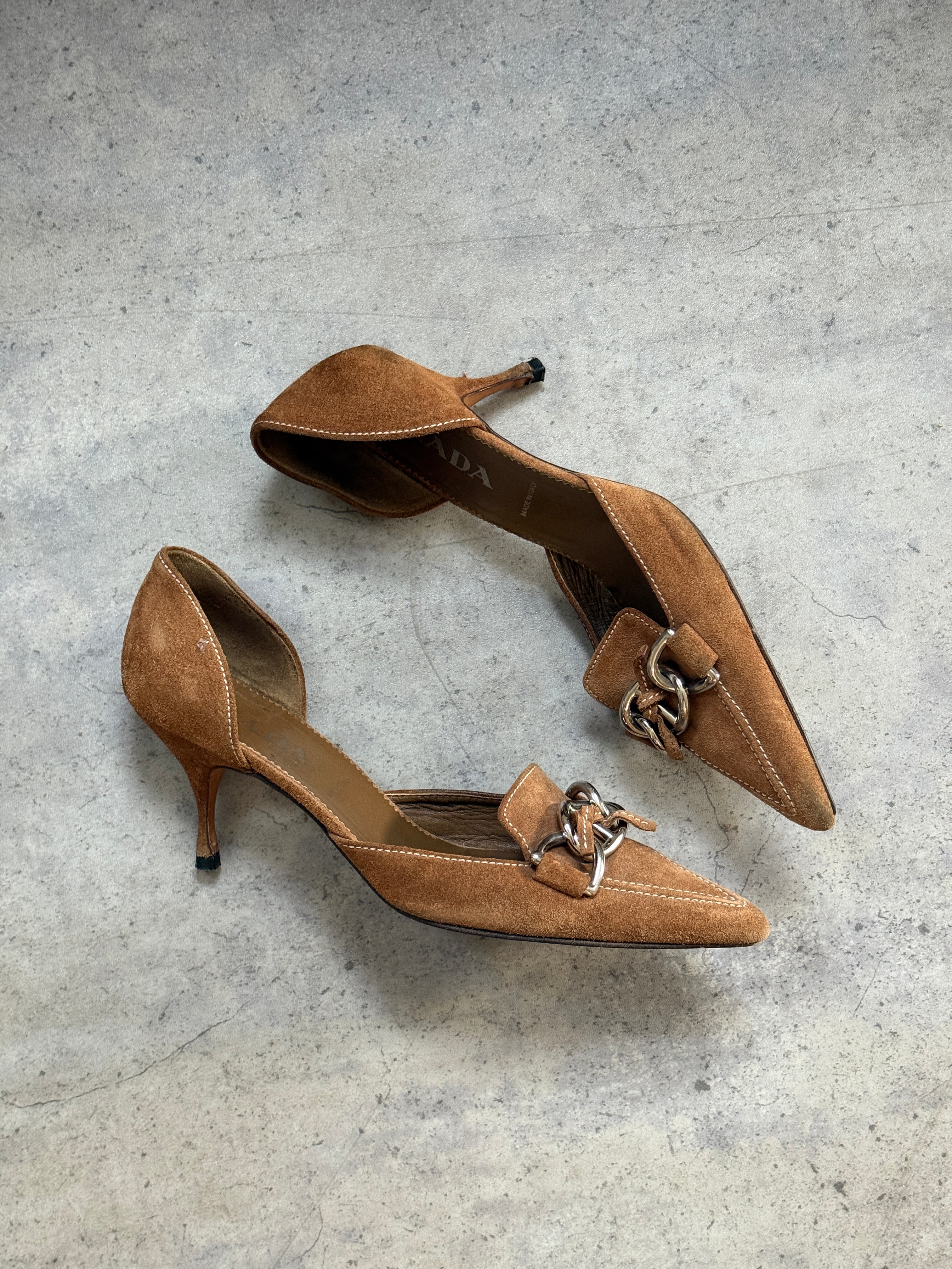 ICONIC Prada Suede D’Orsay Heels • EU 38.5