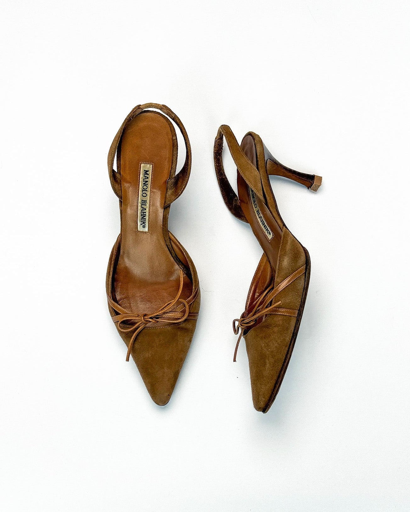 Manolo Blahnik Suede Tan Slingbacks • EU 37