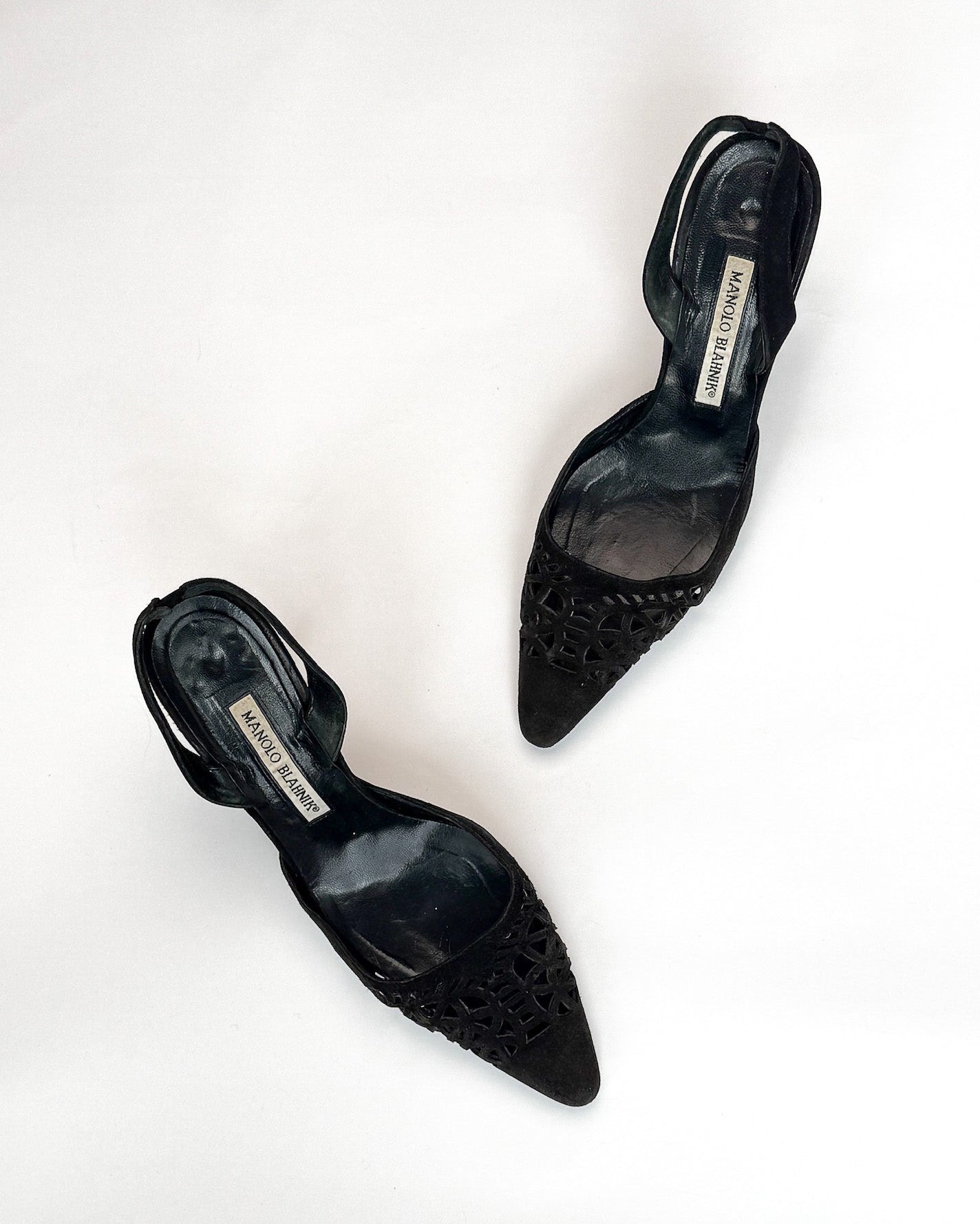 Manolo Blahnik Suede Cut-Out Slingbacks • EU 37