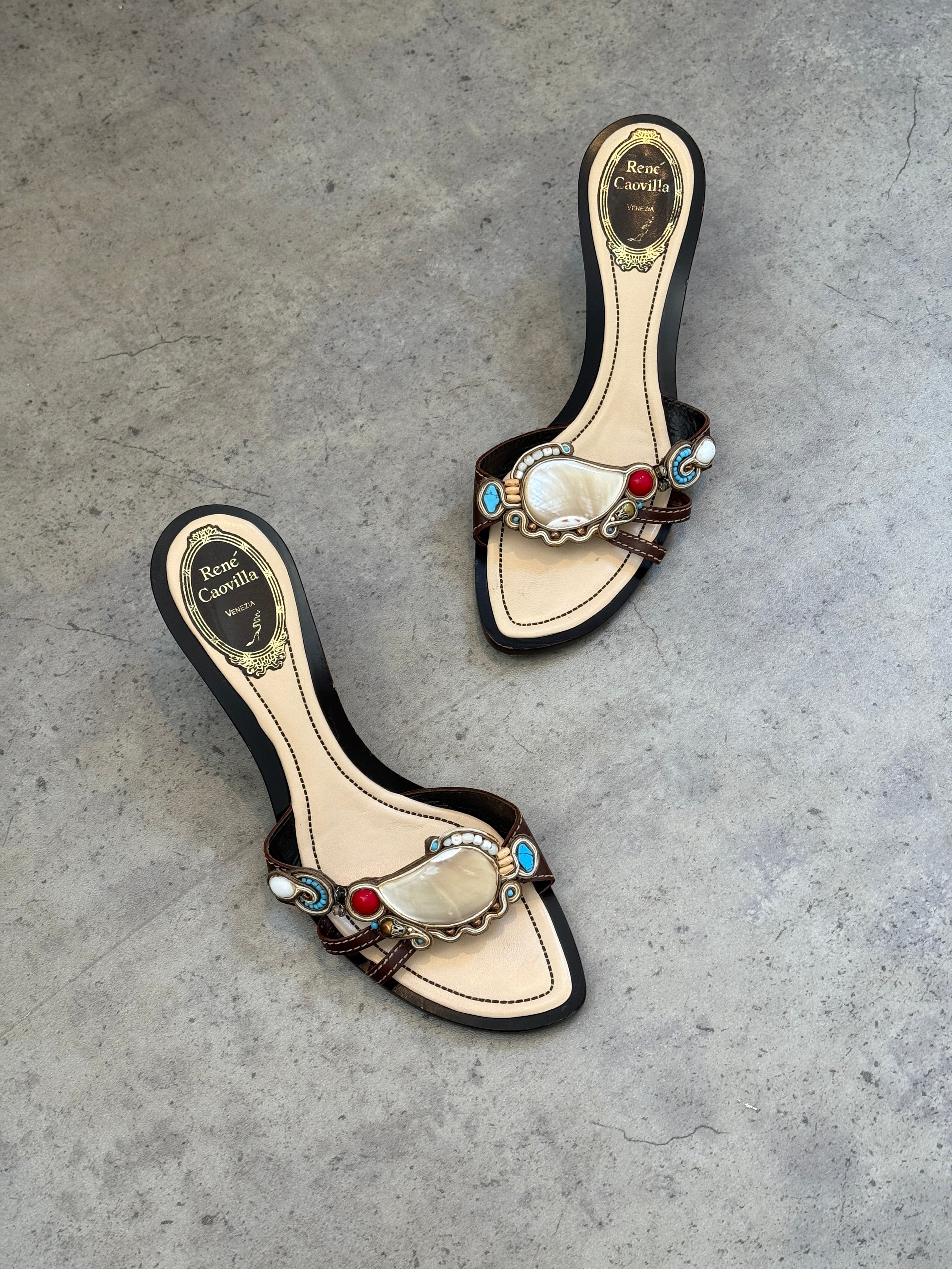 René Caovilla Shell Mules