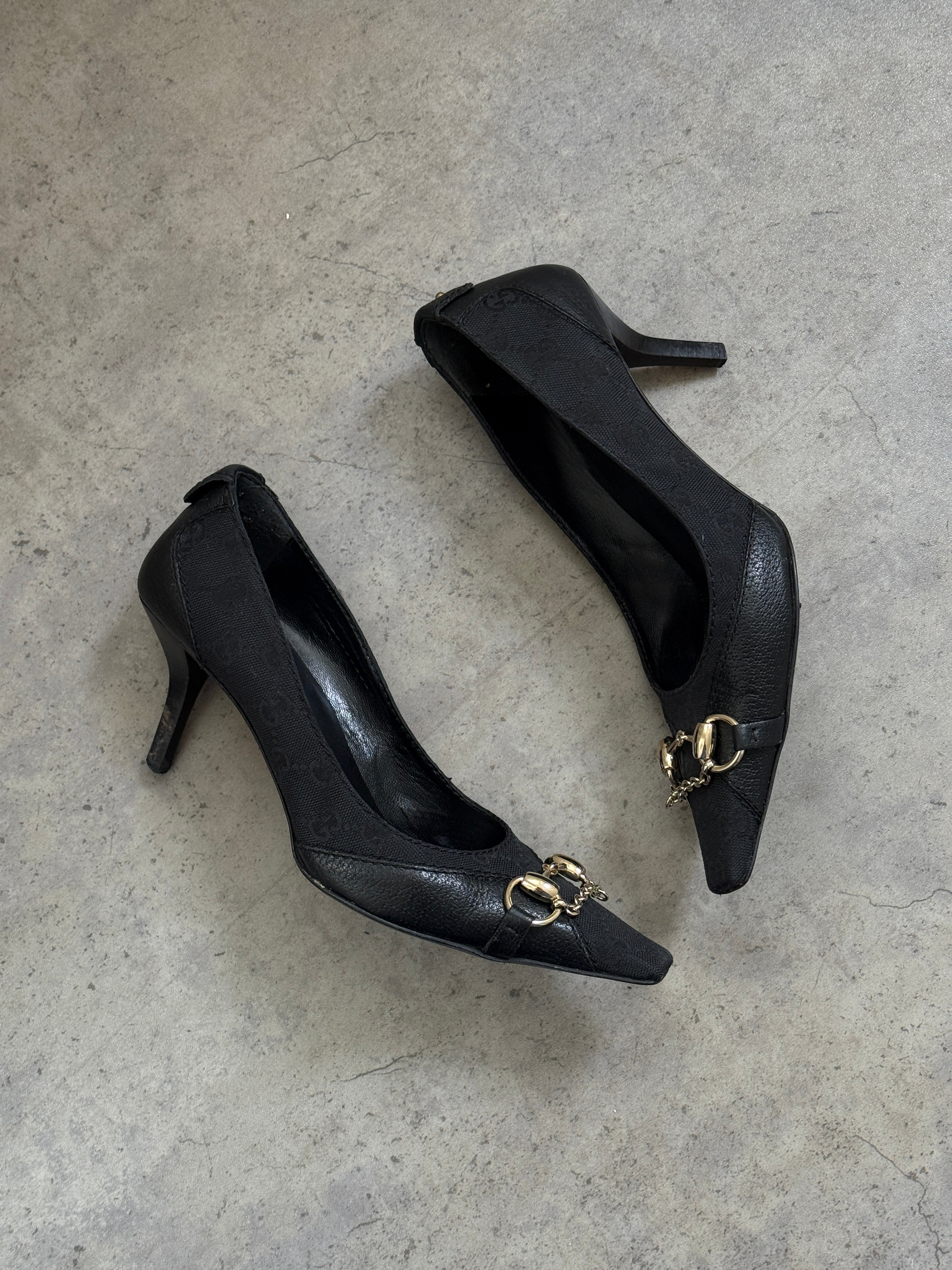 Gucci Horsebit Monogram Chain Court Heels • EU 38.5