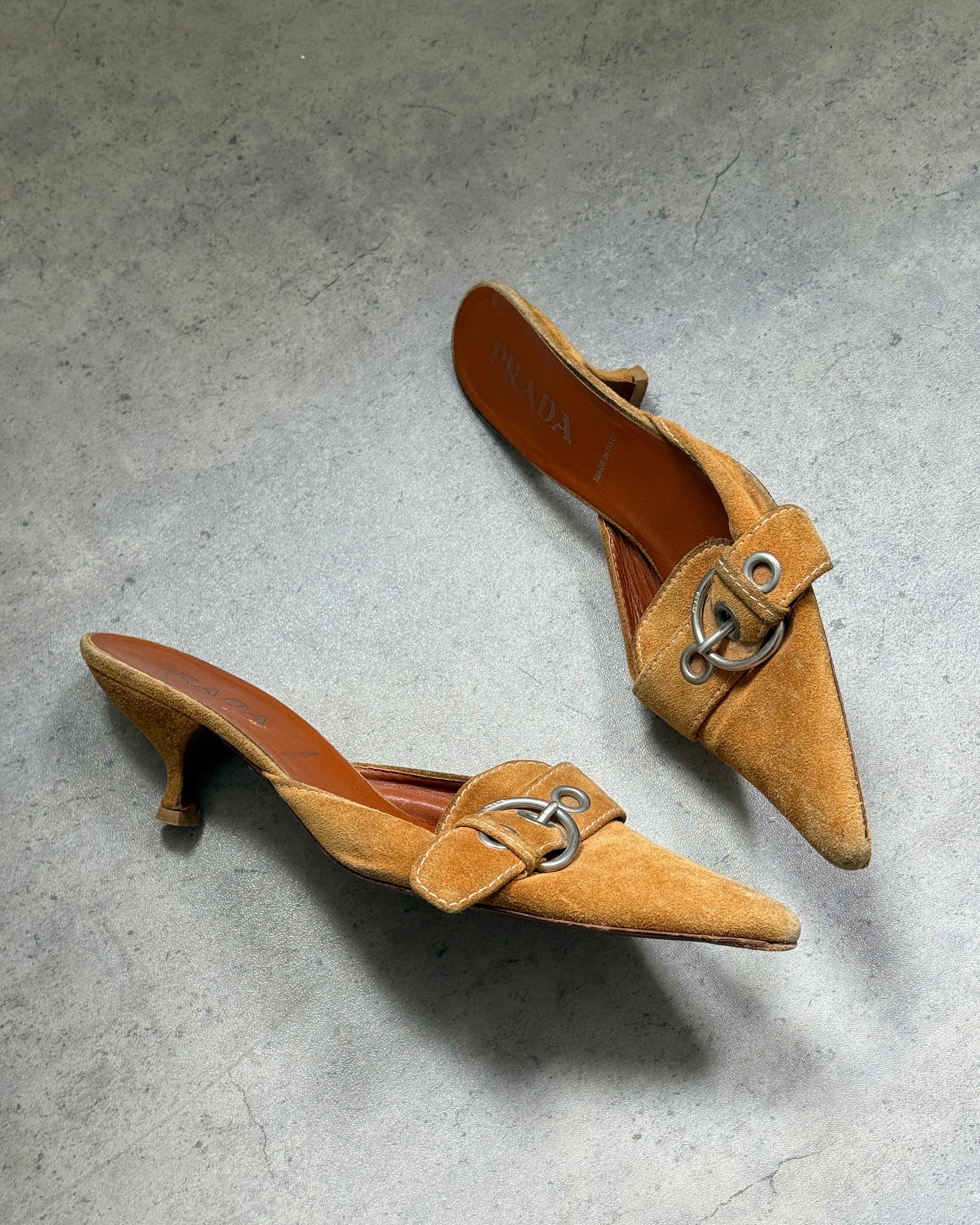 Prada Suede Buckle Mules • EU 40