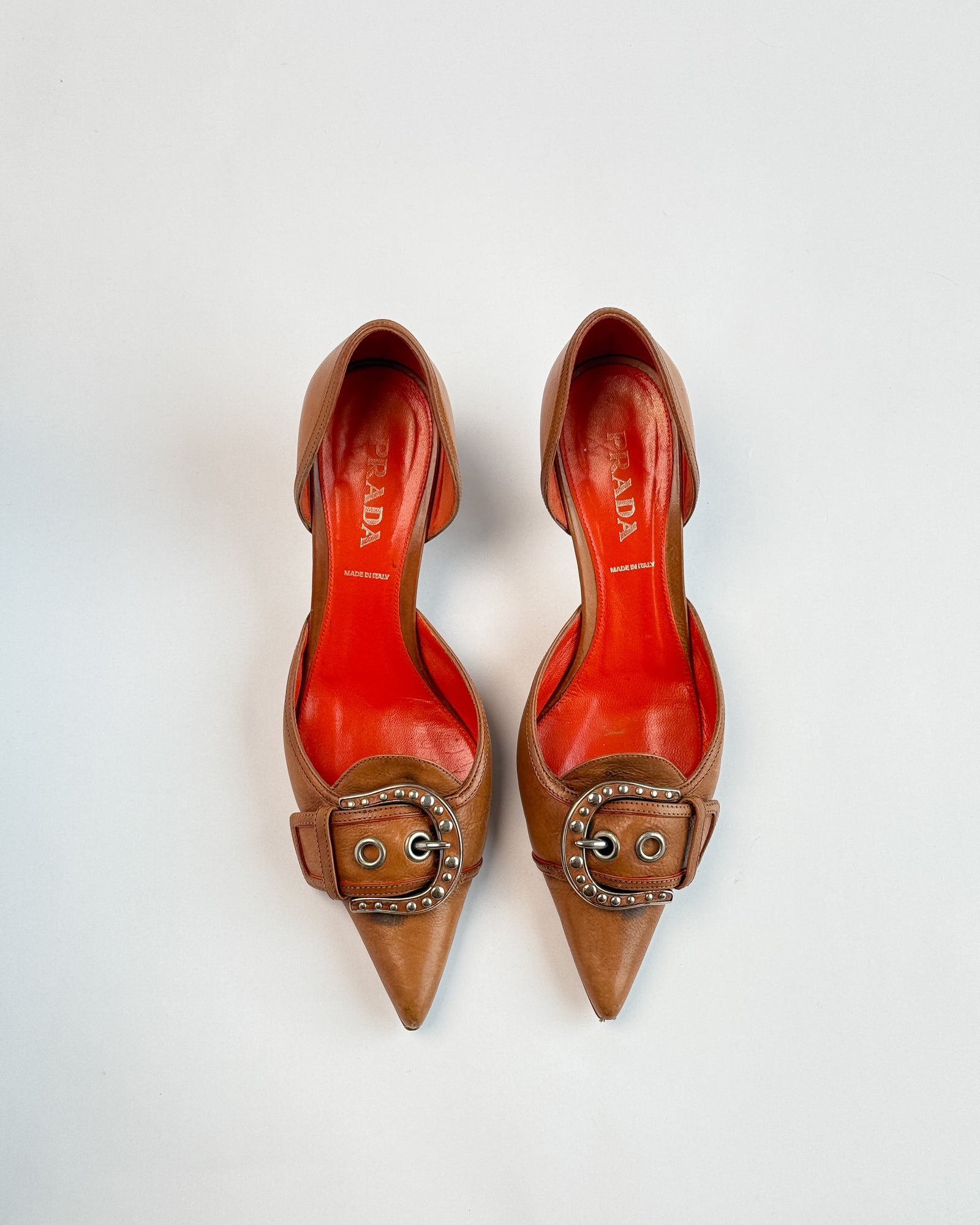 Prada Leather D'Orsay Buckle Heels