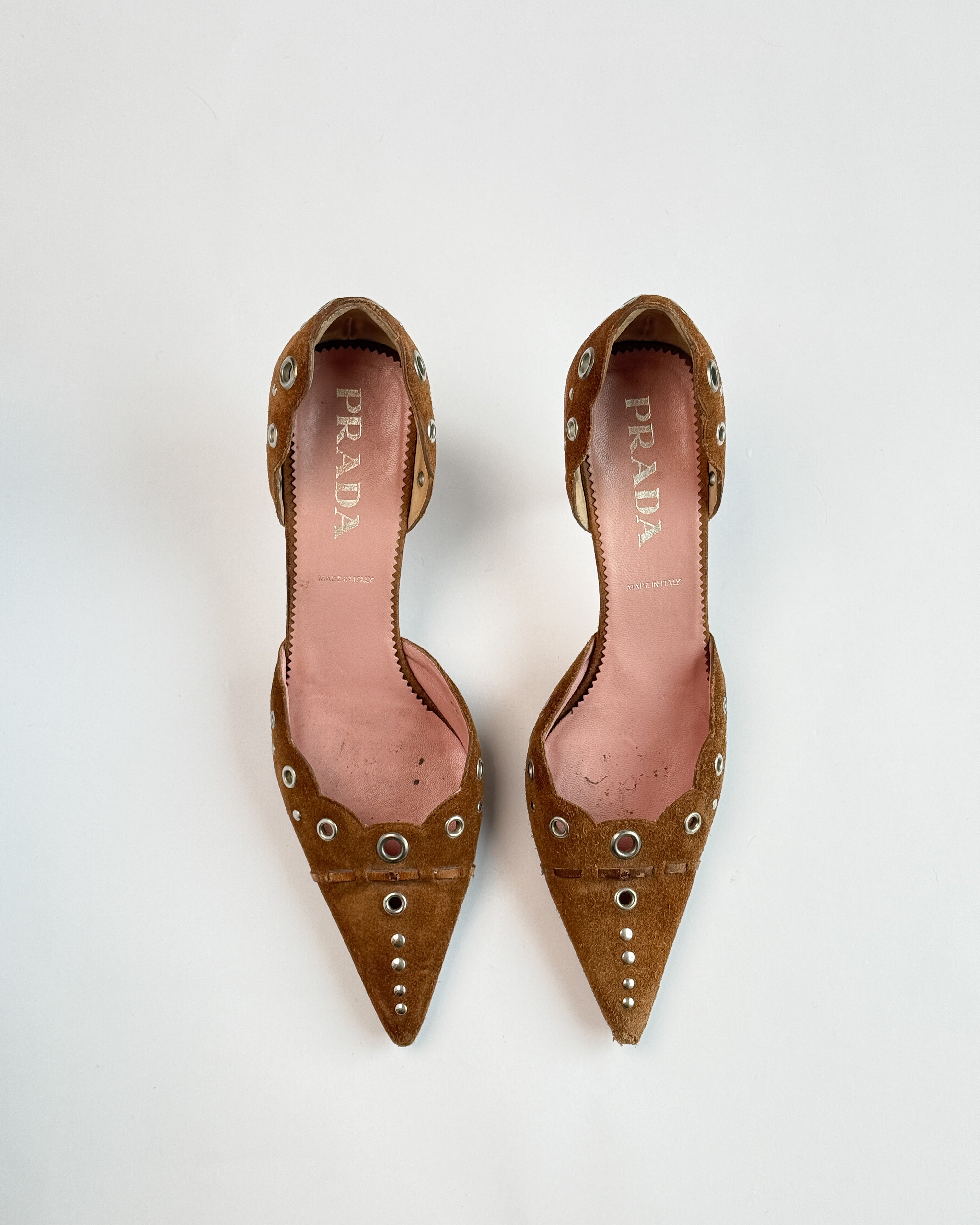 Prada Suede Grommet D'Orsay Heels • EU 38