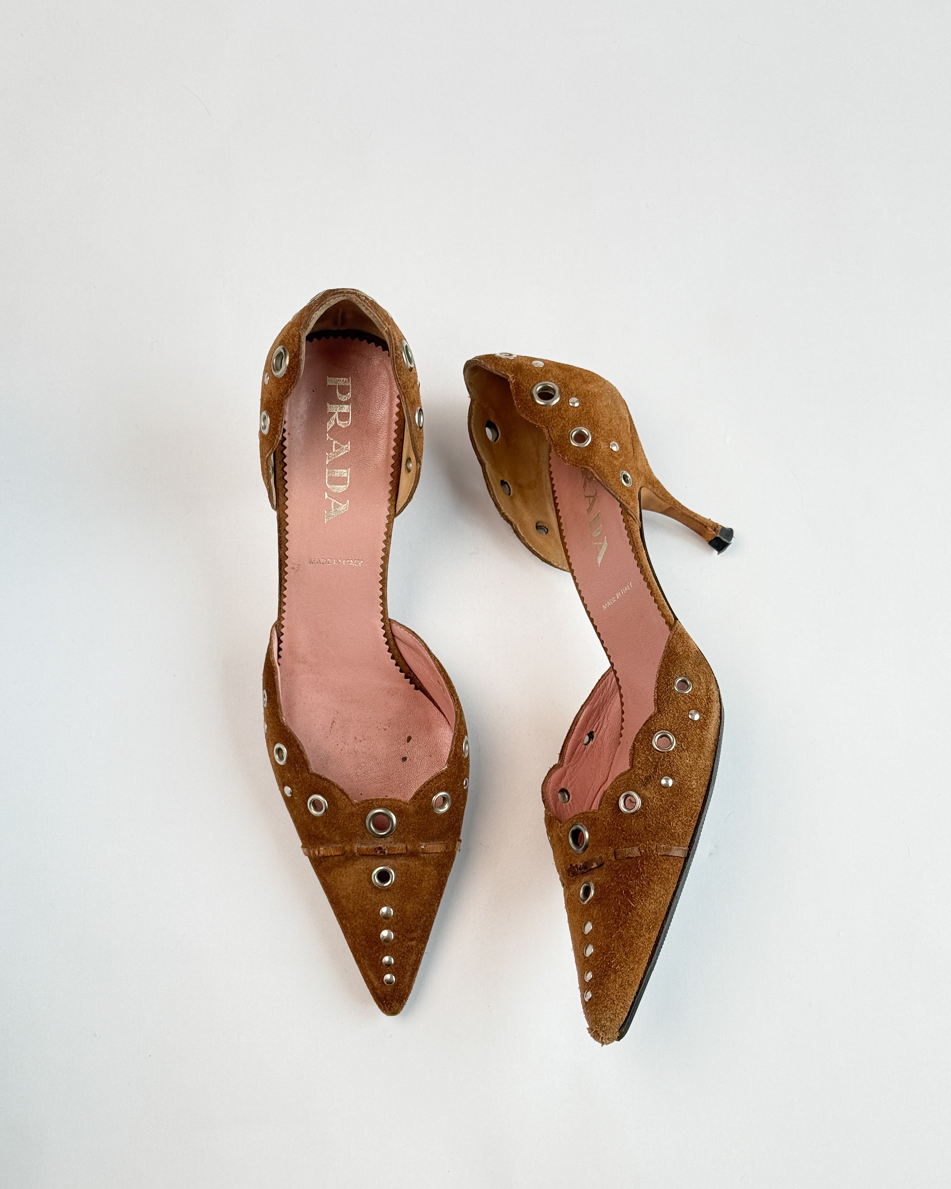 Prada Suede Grommet D'Orsay Heels • EU 38