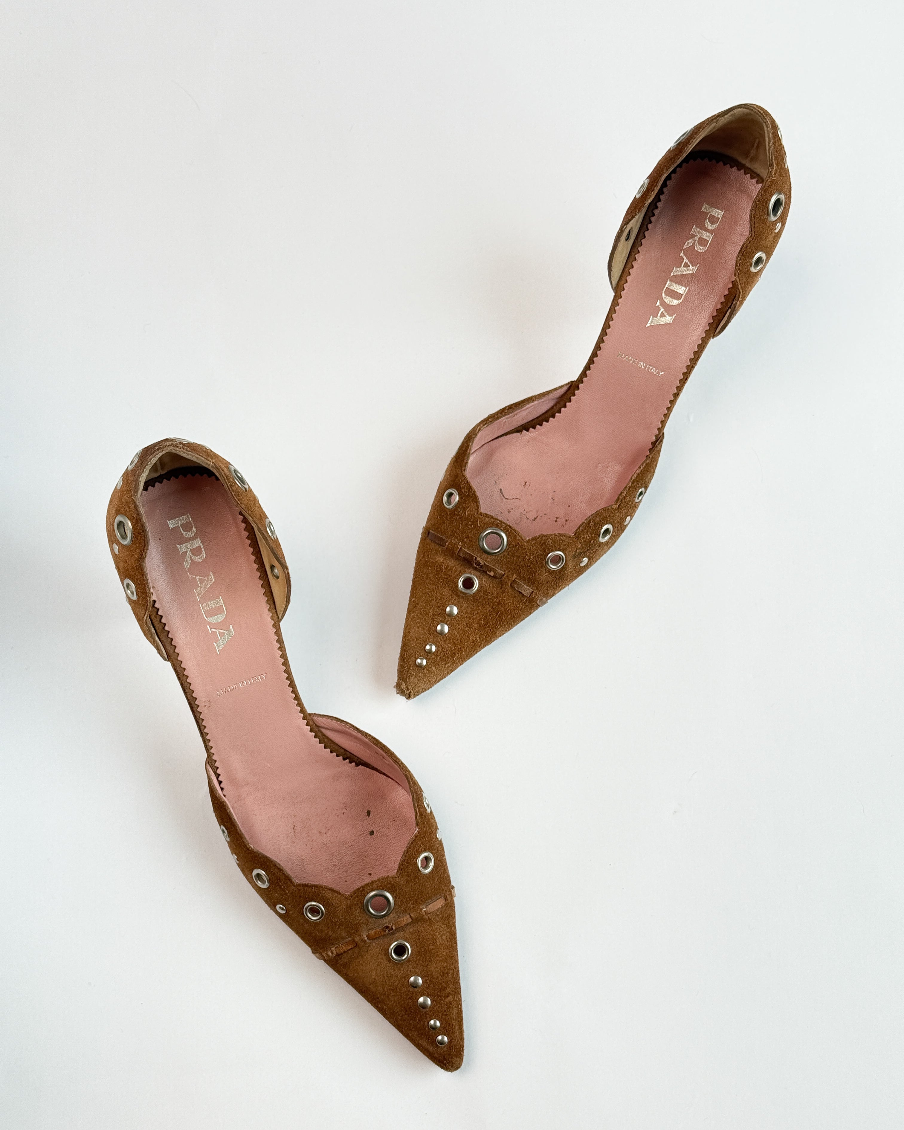 Prada Suede Grommet D'Orsay Heels • EU 38
