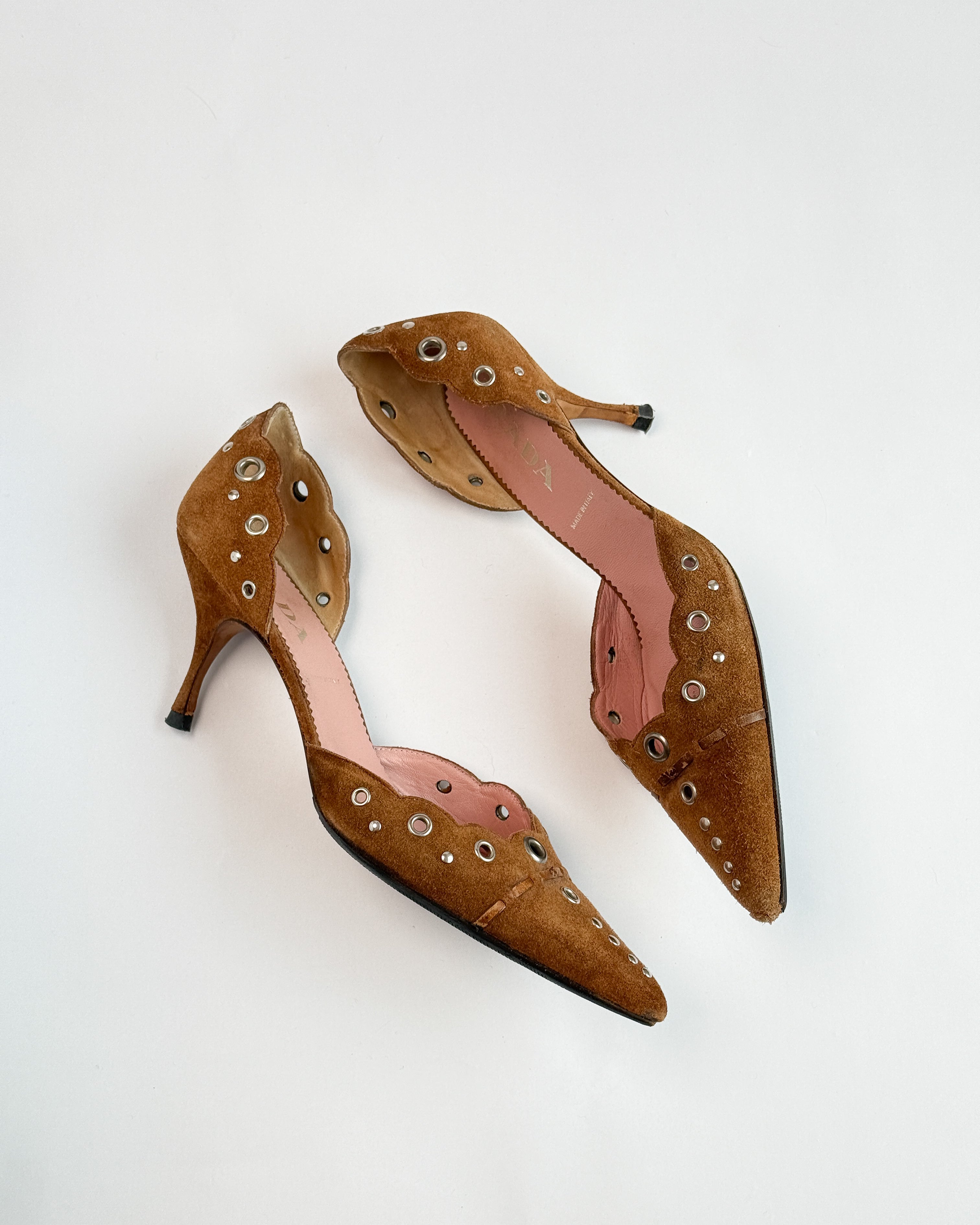 Prada Suede Grommet D'Orsay Heels • EU 38