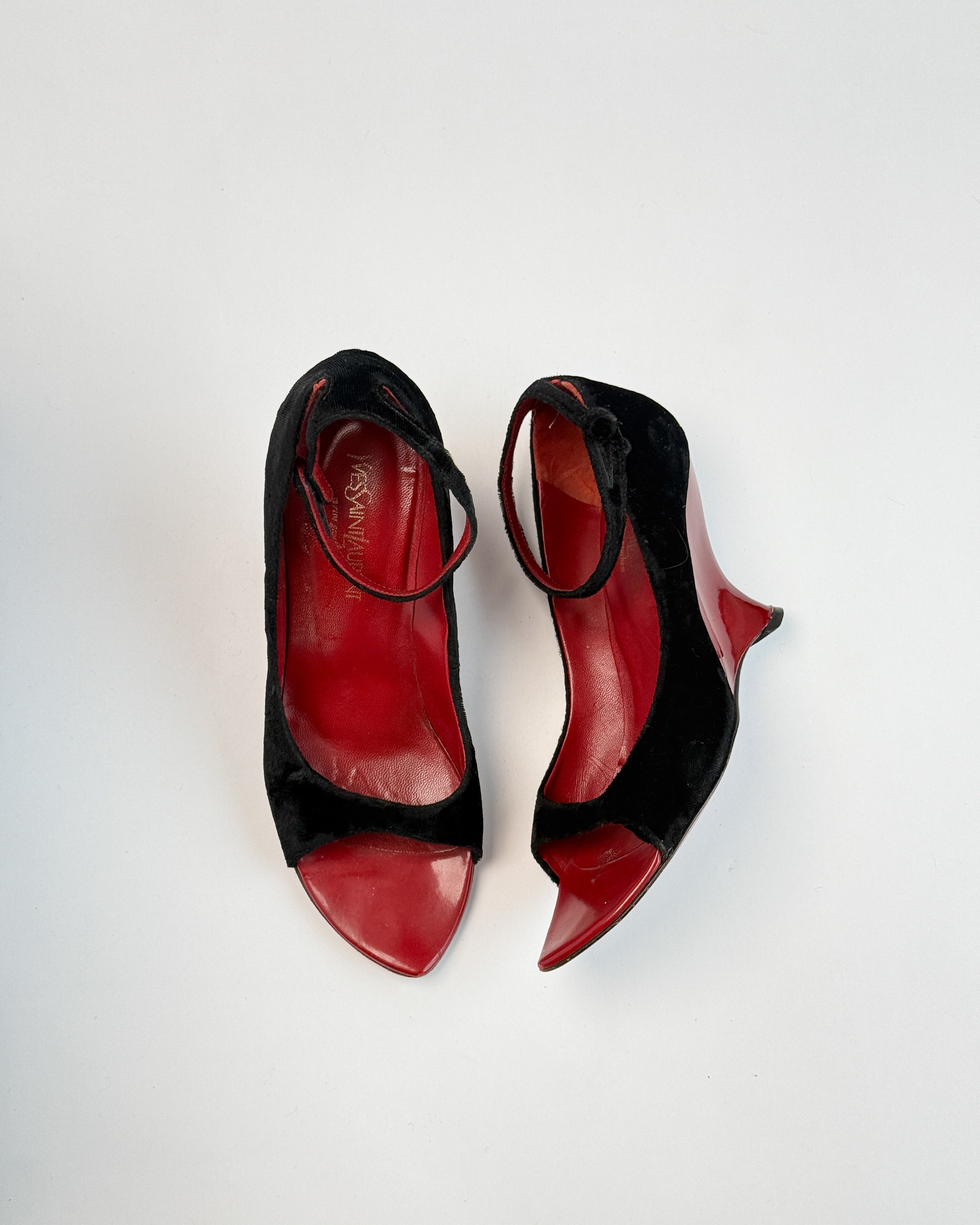 Yves Saint Laurent FW04 Black Suede Wedges • EU 37.5