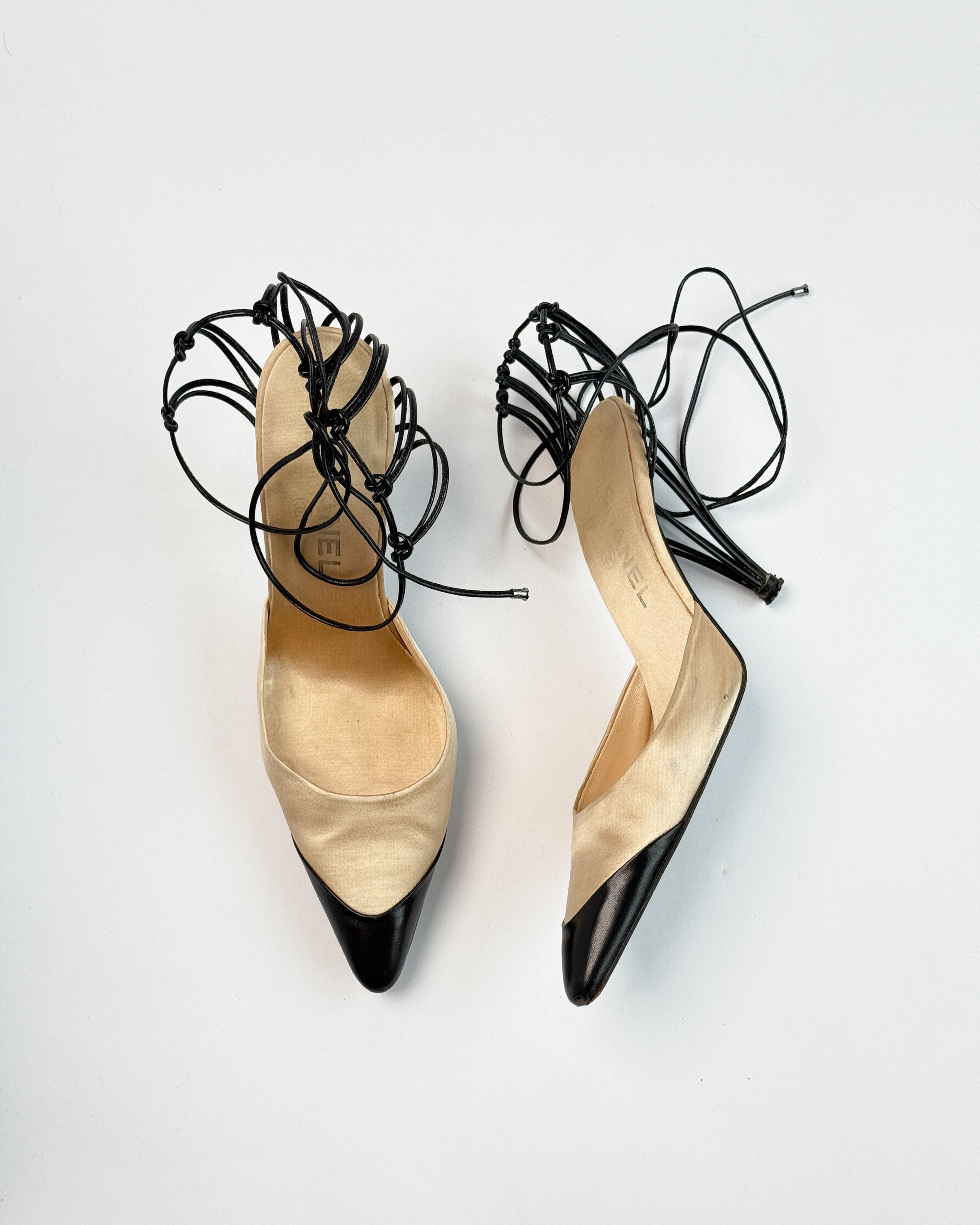 Chanel Birdcage Satin Heels