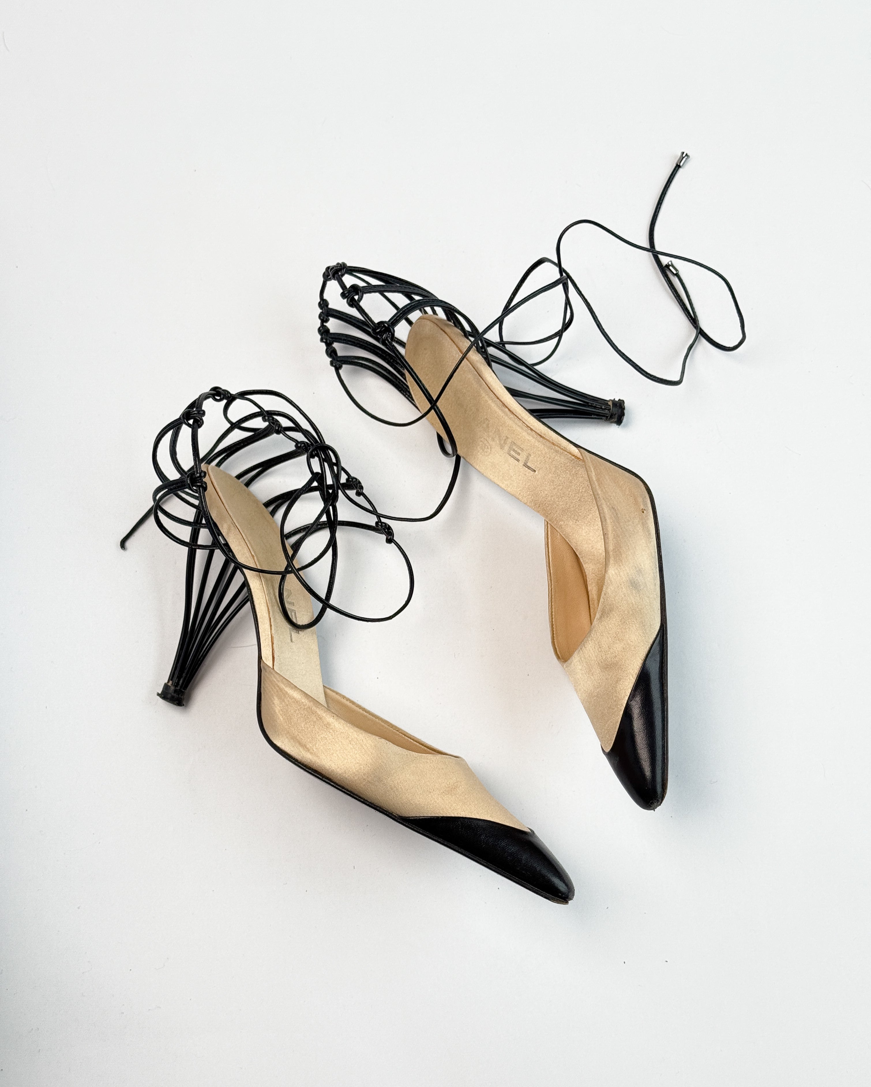 Chanel Birdcage Satin Heels
